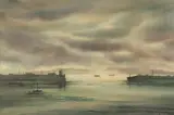 Margo Terzian Lang, Harbor Before Dawn, Watercolor on paper