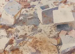 Susan Murphy, Sun-Baked Cinderblocks, Watercolor