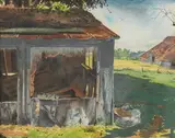 Allen Hackney, Ruins of Farm Buildings, Watercolor on paper