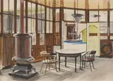 Edwin L. Fulwider, International Hotel Front Parlor, Watercolor on board