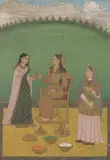 Anonymous, Noble Lady with Two Attendants, Ink and color on paper