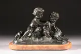 Michel Clodion, Untitled, YOUNG BOYS WITH A GOOSE, marked "Clodion"; bronze; marble base