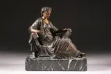 Ernest-Eugène Hiolle, RECLINING WOMAN, marked "E, Hiolle cede prix 1862", patinated bronze; marble base