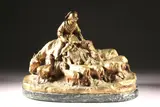 Joseph d'Asté, Untitled, SHEPHERDESS TENDING HER FLOCK, marked "J d'Aste", gilt bronze; green marble base