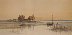 Carl Weber, House by the Shore, Watercolor
