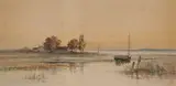 Carl Weber, House by the Shore, Watercolor
