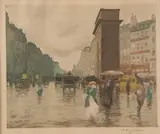Tavík František Šimon, PARIS STREET SCENE, c. 1890, Color etching and aquatint - Plate: 13 in. x 15 3/4 in