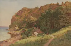 Cyril Ward, Houses by the Sea with Figure, Watercolor on paper