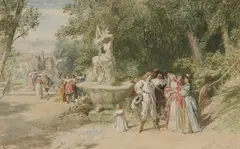 George Clark Stanton, Fete in Garden by Fountain, Watercolor