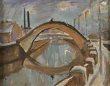 Boris Kalensky, Arched Bridge Over River, Oil on canvas