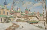 Konstantin Iuon, Russian Town with Church Spires in Winter, Oil on canvas