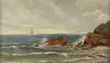 Constantin A. Westchiloff, Rocky Coastline with Sailboats, Oil on canvas