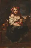 French School, Woman with Bouquet and Dog