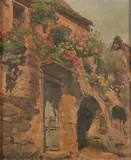 Didier Tourne, House with Cascading Flowers, Oil on canvas