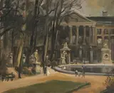 Belgian School, Figures Strolling in Park, Oil on board