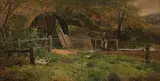 Sidney Richard Percy, Lady with Child and Ducks at the Waterwheel, Oil on canvas