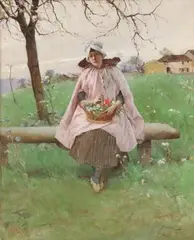 Emile Auguste Pinchart, The Flower Gatherer, Oil on canvas