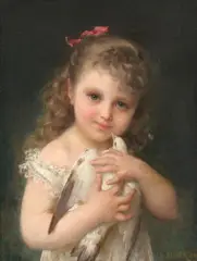 Emile Munier, Young Girl Holding a White Dove, Oil on canvas