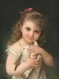 Emile Munier, Young Girl Holding a White Dove, Oil on canvas