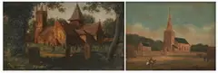 English School, Country Church, Oil on panel