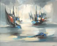 Marcel Mouly, Bateaux Dans le Matin (Boats in the Morning), Oil on canvas
