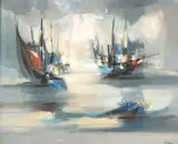 Marcel Mouly, Bateaux Dans le Matin (Boats in the Morning), Oil on canvas