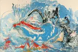Matsutaro Nakabayashi, Abstract in Blue Red White and Black, Oil on canvas