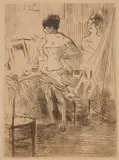 Jean-Louis Forain, Untitled, THE DRESSING ROOM, etching