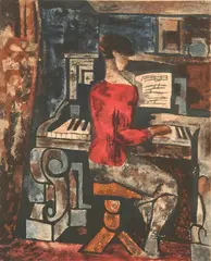 Marcel Gromaire, La Femme Au Piano (A Woman at the Piano), Color lithograph - Plate 18 1/2 in. x 15 in