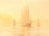 Joseph Anthony Atchison, Boats on Calm Water, Watercolor on paper