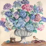 J. Greenleaf, Blue and Pink Hydrangeas, Oil on paper