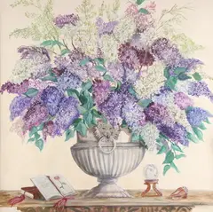 J. Greenleaf, Lilac in Urn, Oil on paper
