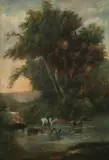 LANDSCAPE WITH COWS, (possibly a Texan landscape) by American School, Oil on canvas, offered Sep 2005