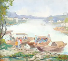 Yamada Baske, Oriental Landscape, Oil on canvas