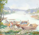 Yamada Baske, Oriental Landscape, Oil on canvas