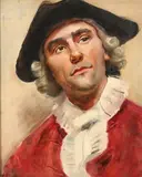Untitled by American School, MAN IN THREE CORNERED HAT, oil on board, sold Sep 2005