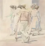 Elinore Schnurr, Pedestrians, Watercolor on paper
