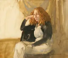 Burt Silverman, "Overalls" Portrait of Red Headed Woman, Watercolor