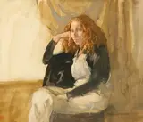 Burt Silverman, "Overalls" Portrait of Red Headed Woman, Watercolor