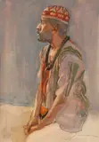 Burt Silverman, "Shoka" Portrait of African American Man, Watercolor