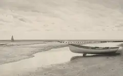 Gail Hunter Smith, Along the Beach with Rowboat and Sailboat, Graphite on paper