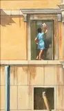 Robert Morgan, Window Washer, Oil on board