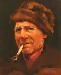 Bernd Funke, Portrait of Old Man with Pipe, Oil on panel