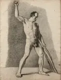 French School, Standing Male Nude, Graphite on paper