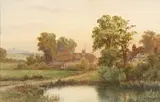 Malcolm Crouse, A Suffolk Village, Watercolor on paper