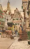 Valentin Ostler, Vordem Gasthaus Zur Post (The Old Inn to the Postal Service), Watercolor on paper