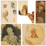 American Illustrators, Four Male Profiles, Oil sketches attached to a single paperboard - Various Sizes