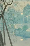 Shiro Kasamatsu, Misty Evening at Shindbazu Pond, Color woodcut, published by Watanabe, 1932, second edition - Oban tate-e