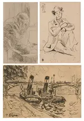 Engraver by Pierre Bonnard, Together with:PAUL SIGNAC (French, 1863-1935) PARIS: LE PONT DES ARTS AVEC REMORQUEURS, etching and drypoint, sold Sep 2005