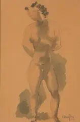 Standing Nude Model by Chaim Gross, Graphite and watercolor on paper, sold Sep 2005